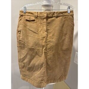 LL Bean Skirt Womens Tan Corduroy Skirt Size 10 Hip Pockets, Button Back Pocket